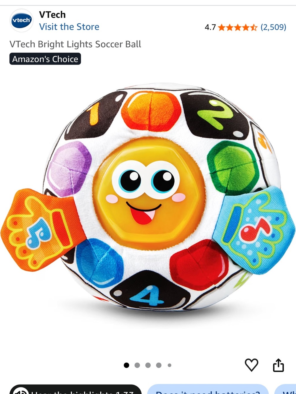 Vtech Bright Lights Soccer Ball sports Educational Learning Toy